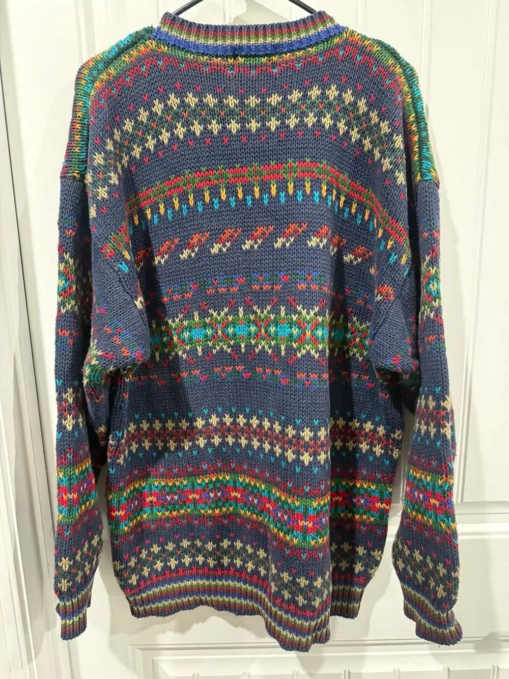 Vintage Woolrich Handframed Ramie Cotton Fair Isle Grandpa Sweater L Made HK